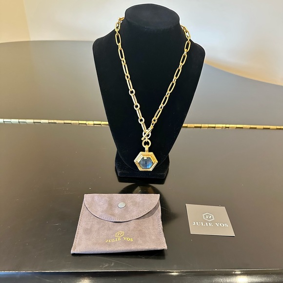 NWT Authentic Rare Luxury Julie Vos Iridescent Charcoal Blue Statement Necklace - Picture 6 of 17